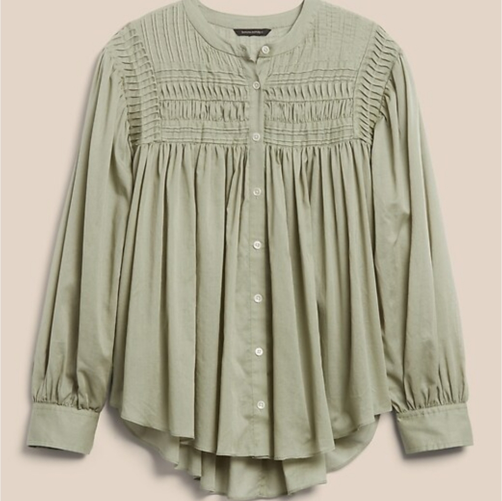 Banana Republic White Button-Front Pintuck Blouse